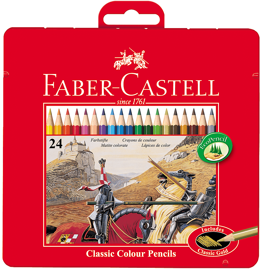 Faber-Castell Classic Colour Pencils in Metal Tin, 24 Colours Long-115845