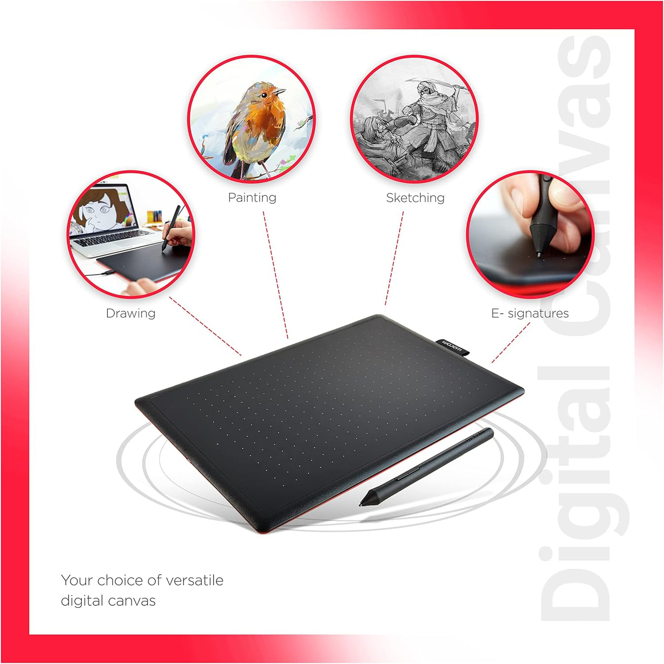 Wacom CTL-672/K0-C Pen Tab, One by Wacom Medium, Compatible with Chromebooks, Pen Input Model, Medium Size, Plate Tab