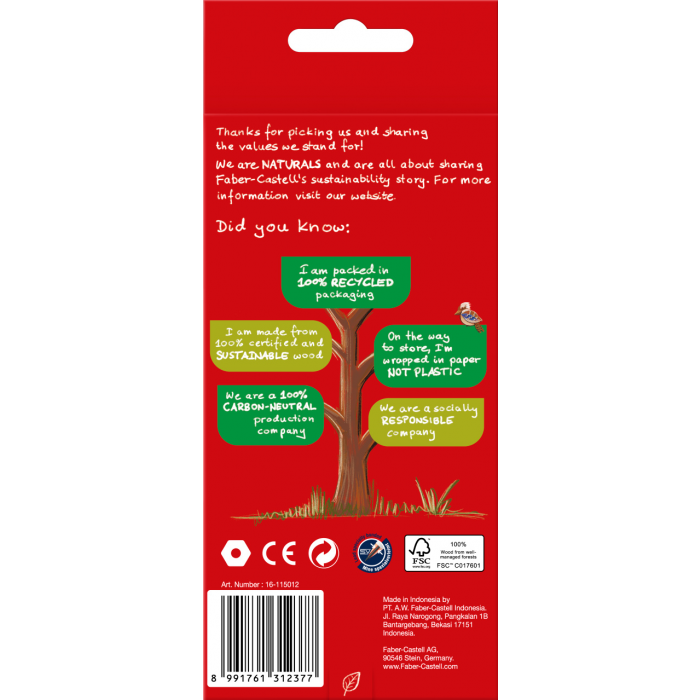 Faber-Castell Naturals Colour Pencils, Pack of 12-115012