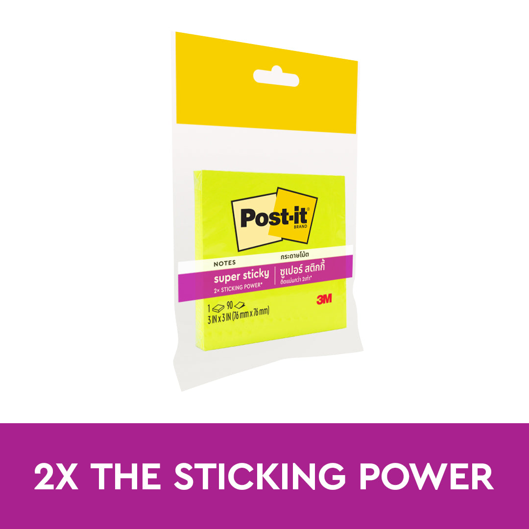 Post-it® 654-1ssng Neon Green Super Sticky Notes 3x3", 90sheets
