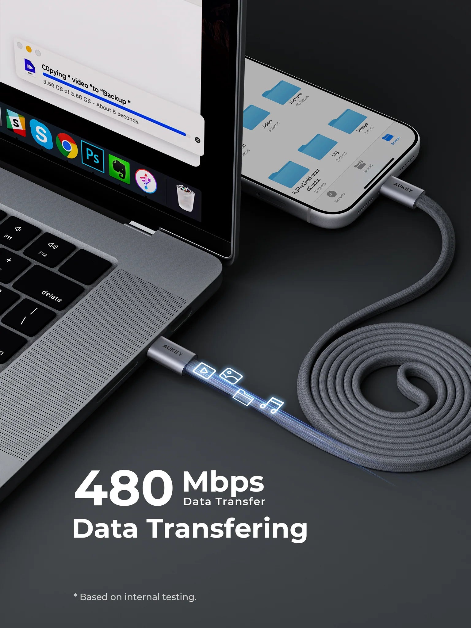 Aukey CB-DCC251 Circlet Blink 240W 1m DTY Braided USB-C to USB-C Magnetic Cable
