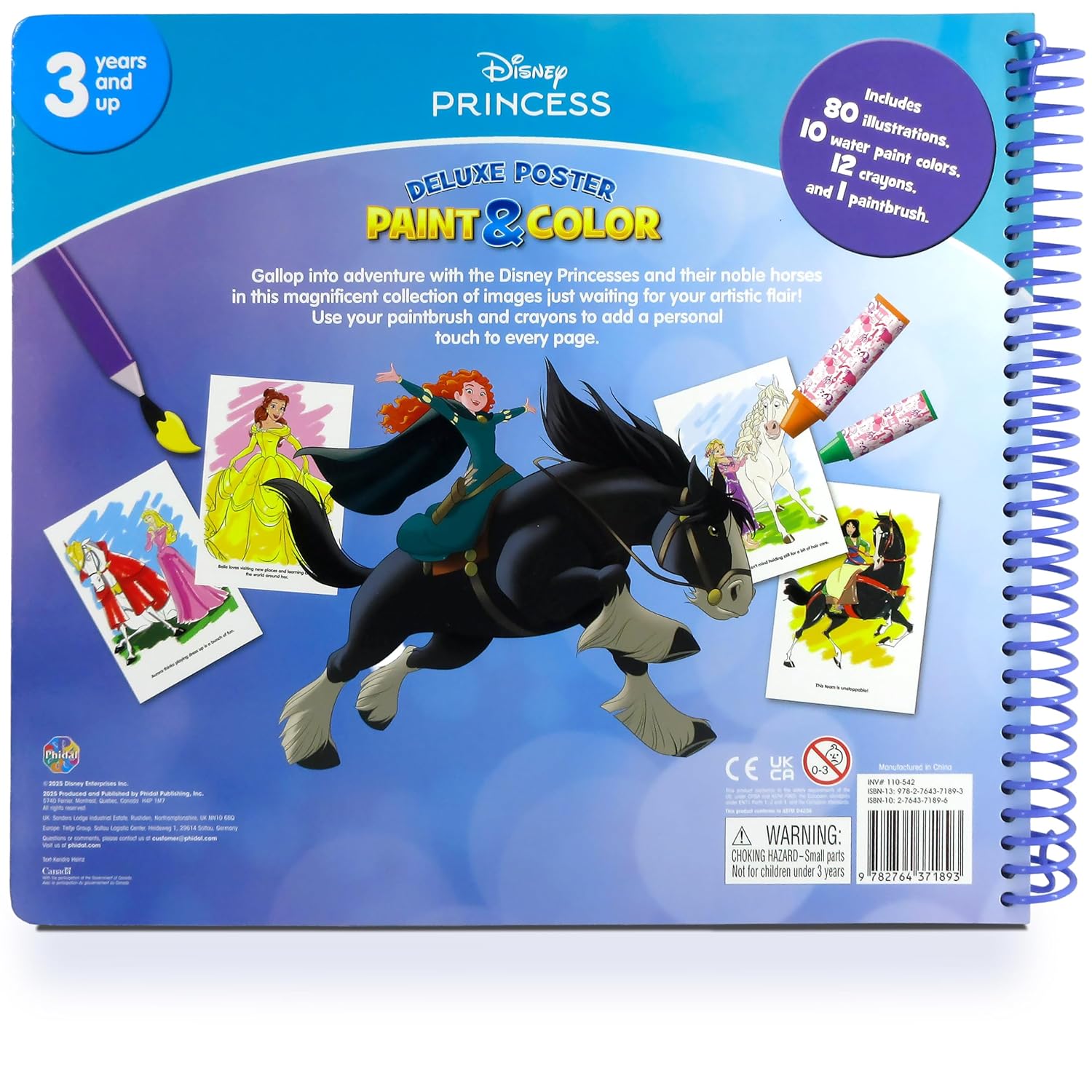 Disney Princess Deluxe Poster Paint & Color - Coloring Book For Kids, 80 Illustrations, 10 Watercolor Paints, 12 Crayons, 1 Paint Brush (Spiral-Bound – Coloring Book)