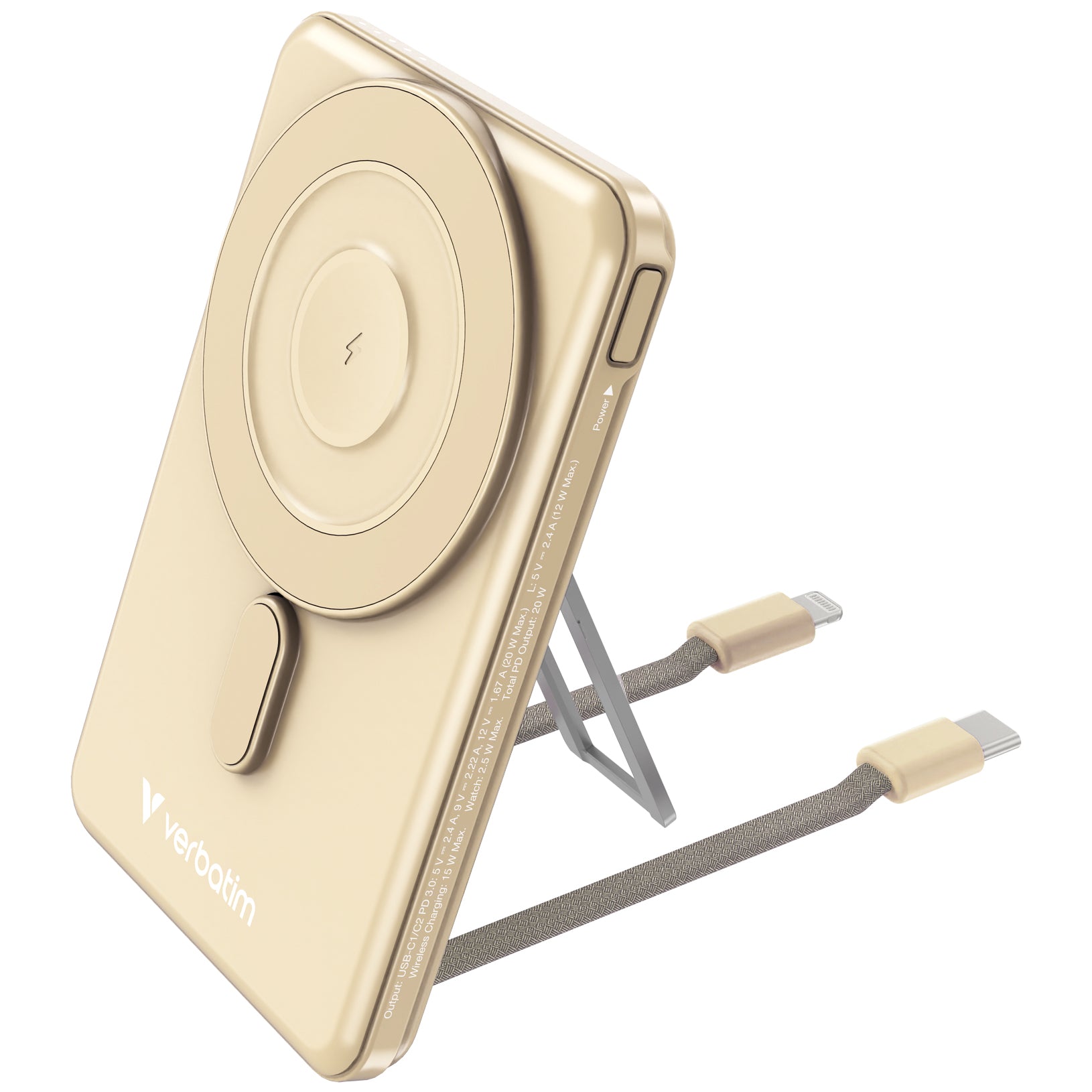 Verbatim 5-in-1 Charge ‘n’ Go 5000mAh Magnetic Wireless Power Bank 1C1L - Gold