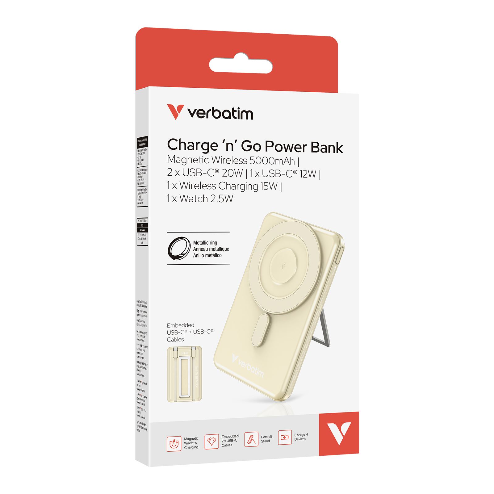 Verbatim 5000mAh Magnetic Wireless Power Bank (WPBS2C5/WPBS2C10) Gold