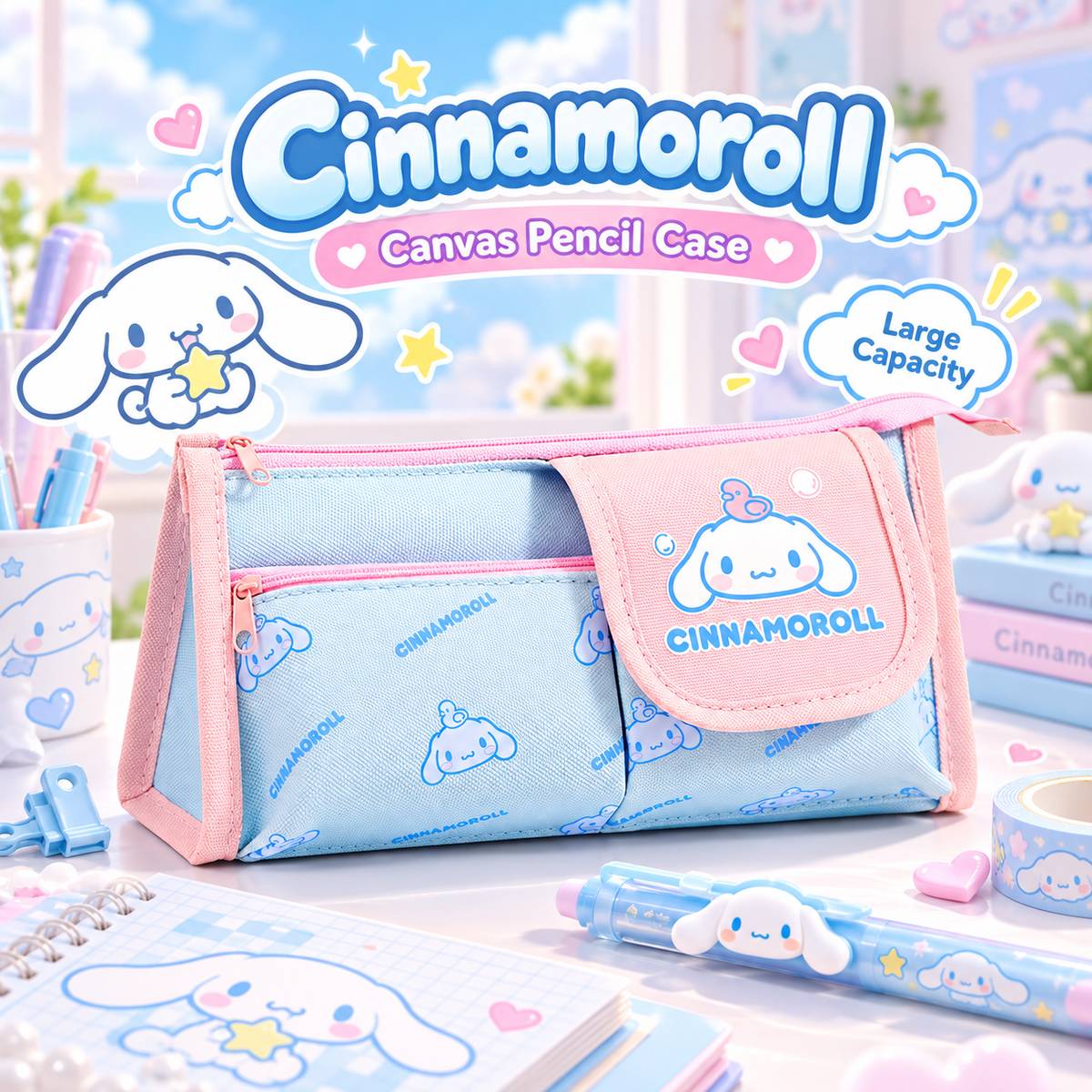  Sanrio Canvas Pencil Case - 3 Assorted Designs 