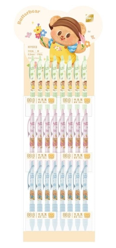  Deli Butterbear Playful 0.5mm Gel Pen - 3 Assorted Designs 