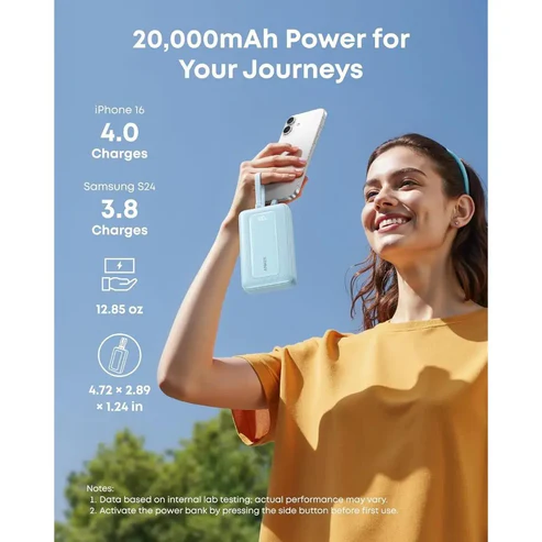 Anker Zolo Power Bank 20000mAh 45W Fast Charging Built-in Dual USB C Cable A110M Black