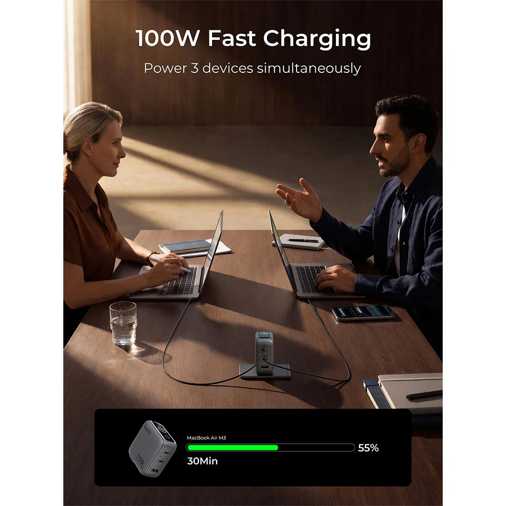 Aukey PA-B9U Nova PinS 100W GaN Wall Charger with Interchangeable Plugs (Grey)