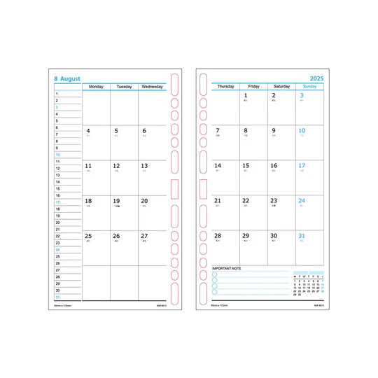 R'fillae 4015 A5/a6 Monthly Diary Planner Refill