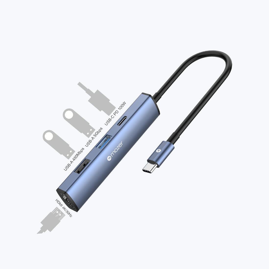 Mazer InfiniteLinkHub Slim Hub51 4-in-1 USB C Multimedia Mobile Hub Indigo