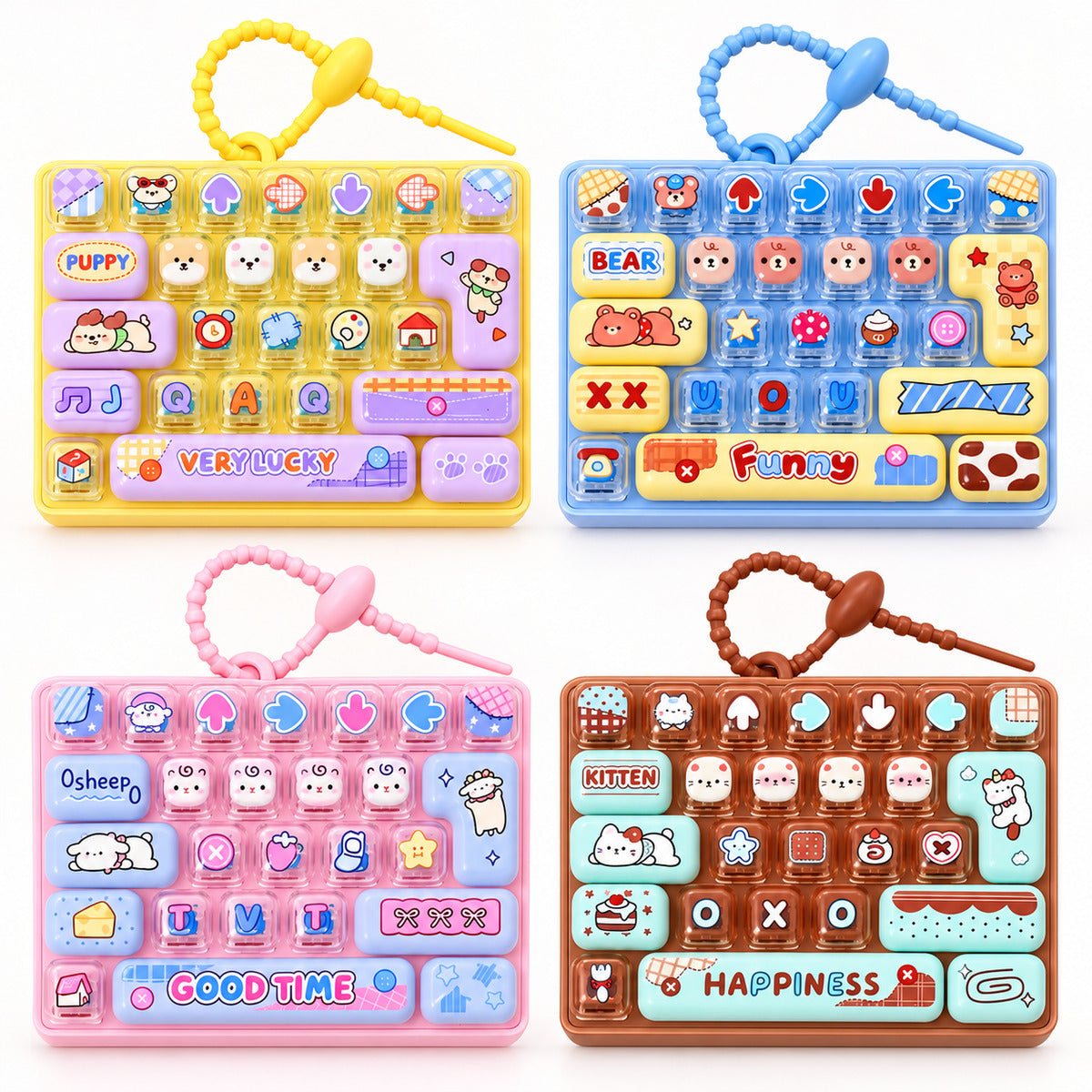  26 Key Stress Relief Fidget Keyboard Keychain - 4 Assorted Design 