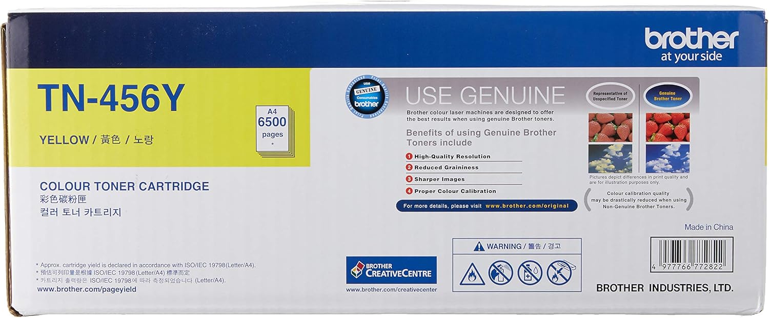 Brother TN-456Y ASA Original Toner Cartridge Compatible with HL/MFC Series, 6500 Pages, Yellow