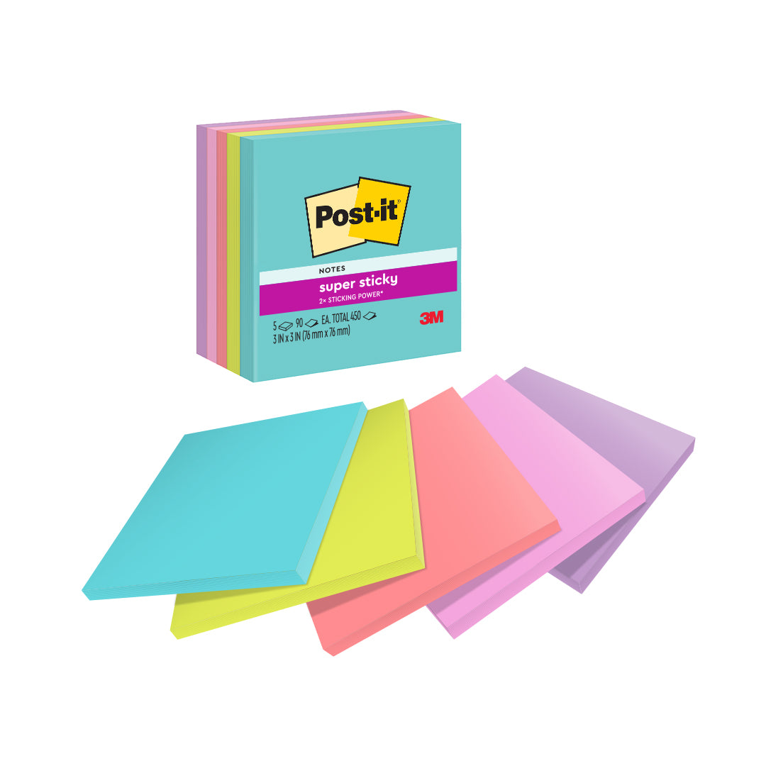 Post-it® 654-5SSMIA Super Sticky Notes Miami Collection, 3x3"