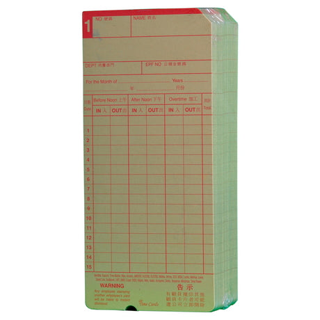 WeMAX TIME CARD(100'S/PACK) FOR TIME RECORDER MACHINE