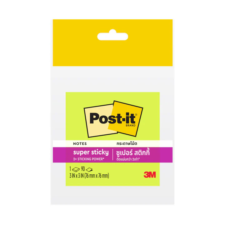 Post-it® 654-1ssng Neon Green Super Sticky Notes 3x3", 90sheets