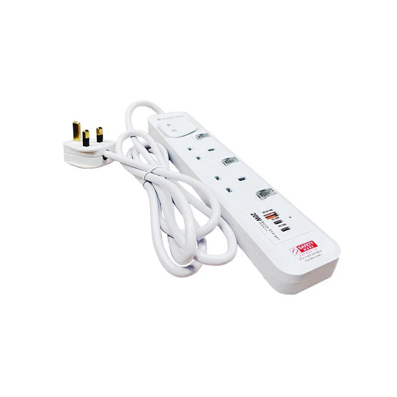 SoundTeoh PS-132U 3Way Extension Socket with (1 x QC3.0 18W USB-A port + 2 x PD20W USB-C ports)