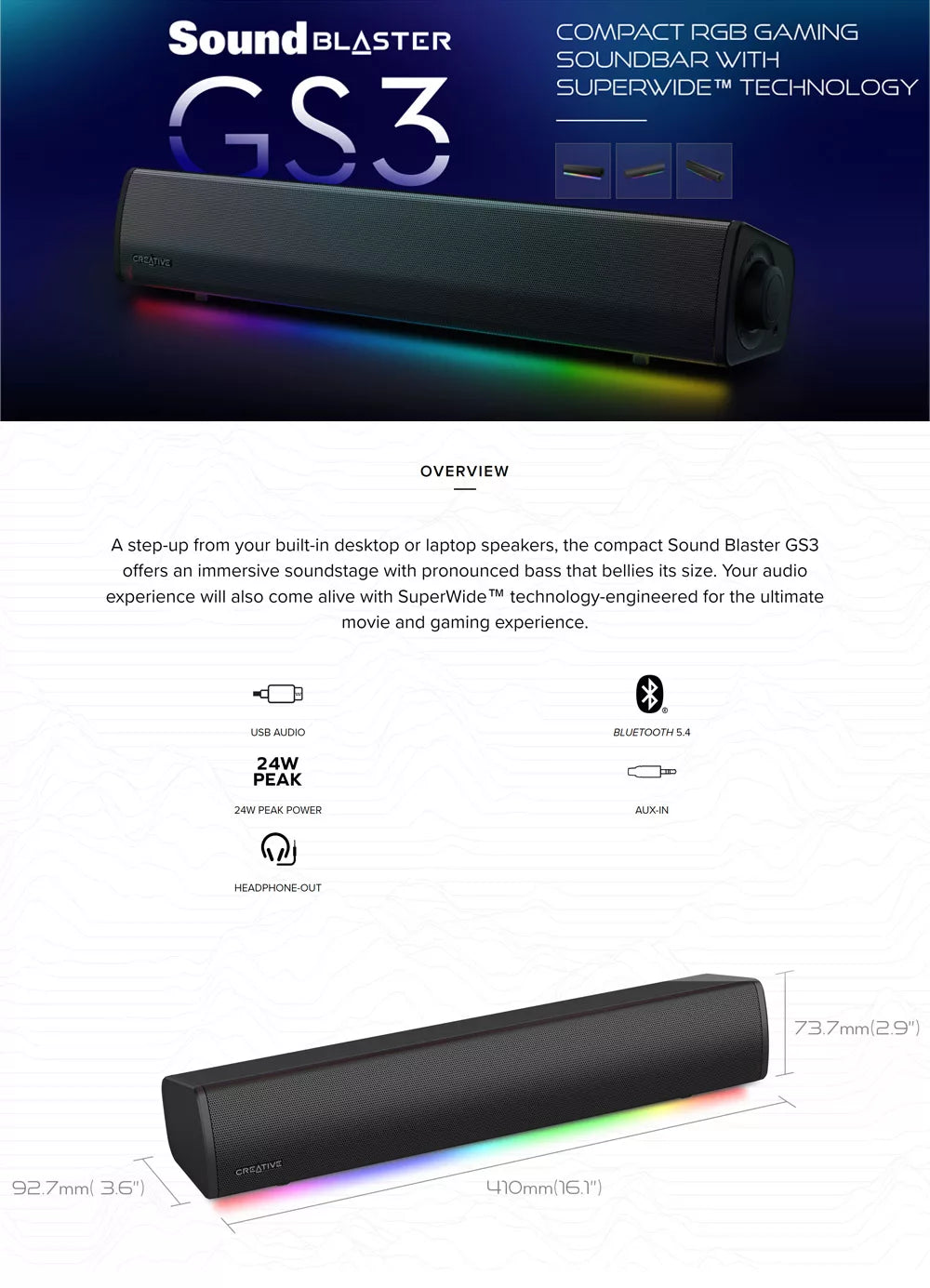 Creative Sound Blaster GS3 Bluetooth Soundbar