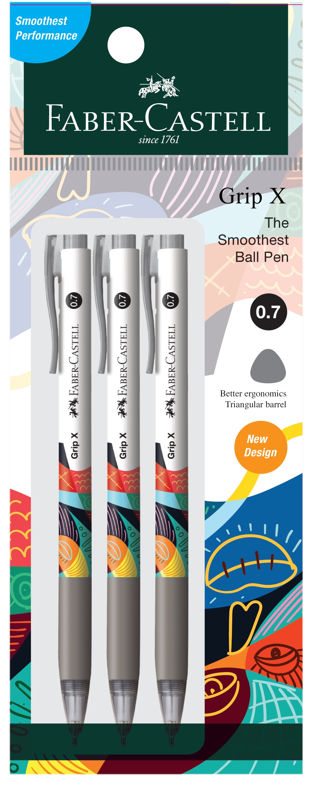 Faber-Castell Grip X7 Ball Point Pen 0.7mm, Black x 3 Pieces in Poly Bag-547406