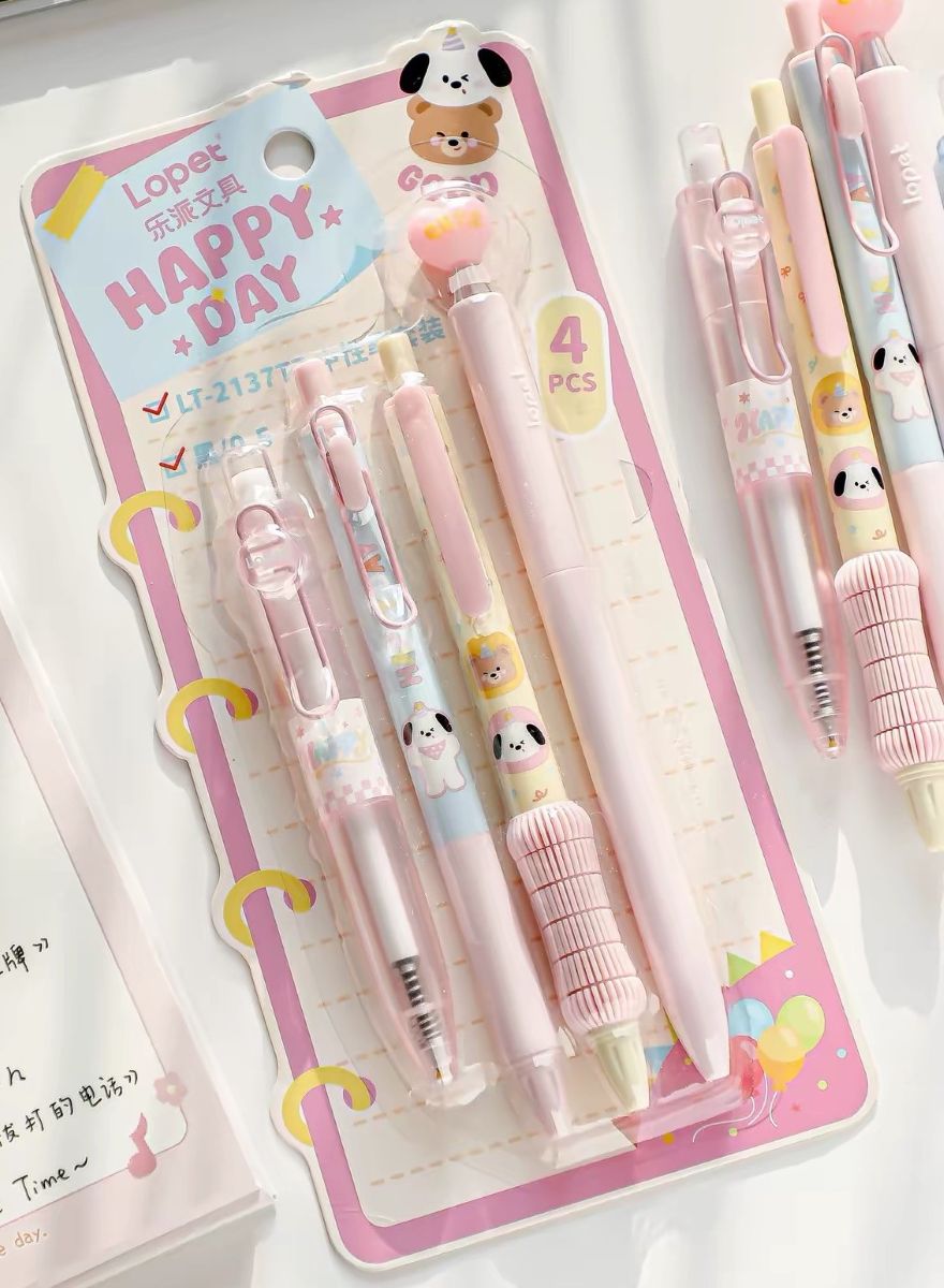 4Pcs 0.5mm Black Ink Writing Set – Pink