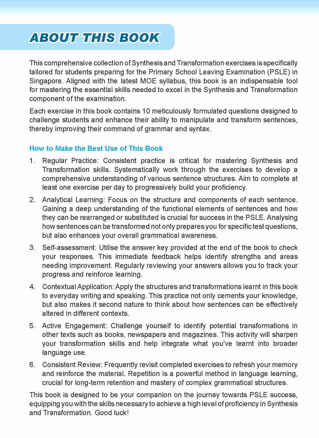 Prmary 6 LEARNING+ ENGLISH Synthesis and Transformation SUCCESS Workbook 6