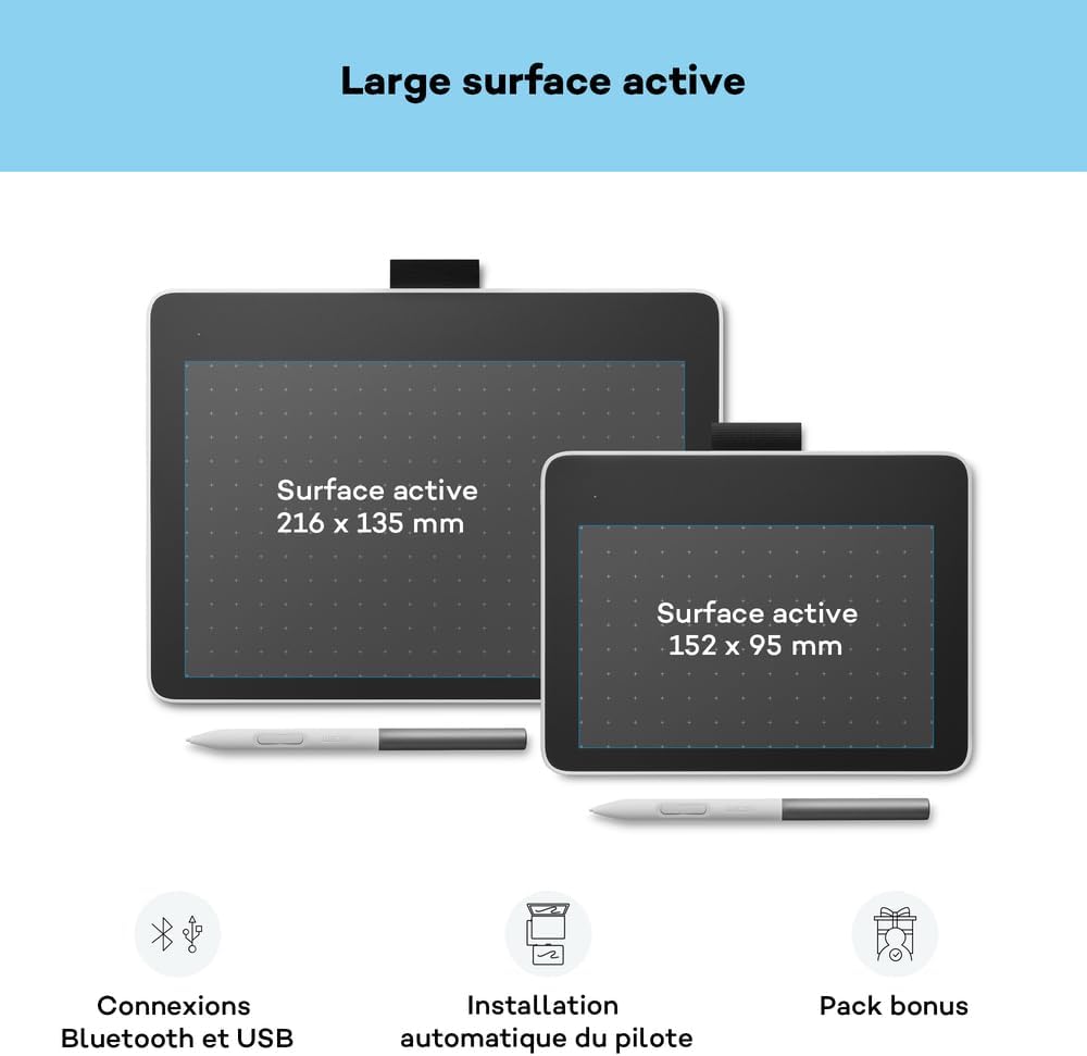 Wacom One S Stylus Tablet, Electromagnetic Resonance Stylus without Battery or Battery Included, Bluetooth Connectivity for Windows, Mac, Chromebook and Android: Ideal for Artists