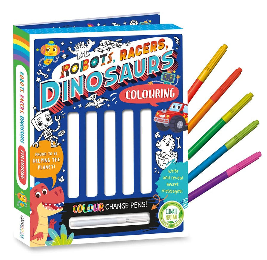 Robots, Racers, Dinosaurs Colouring (Book and Pen Set) Paperback