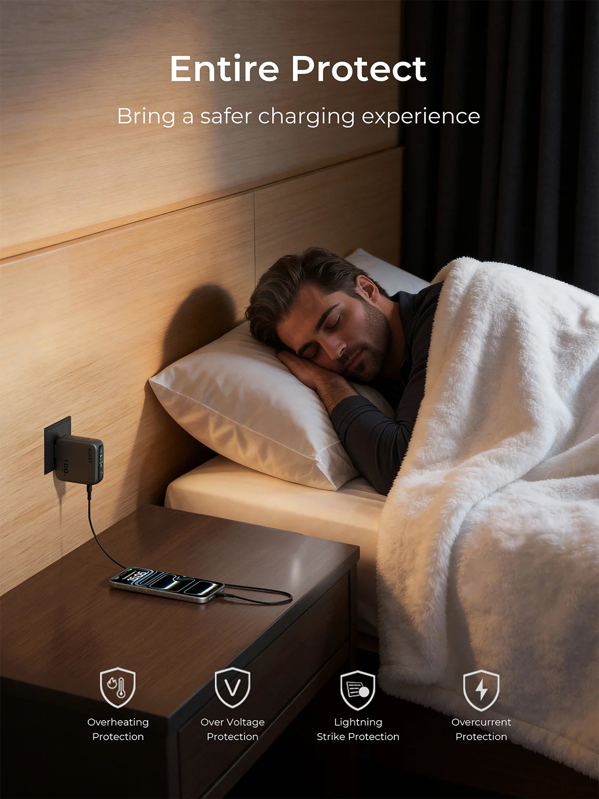 Aukey PA-B8U Nova PinS 65W GaN Wall Charger Smart Display EU UK US TH Interchangeable Plugs