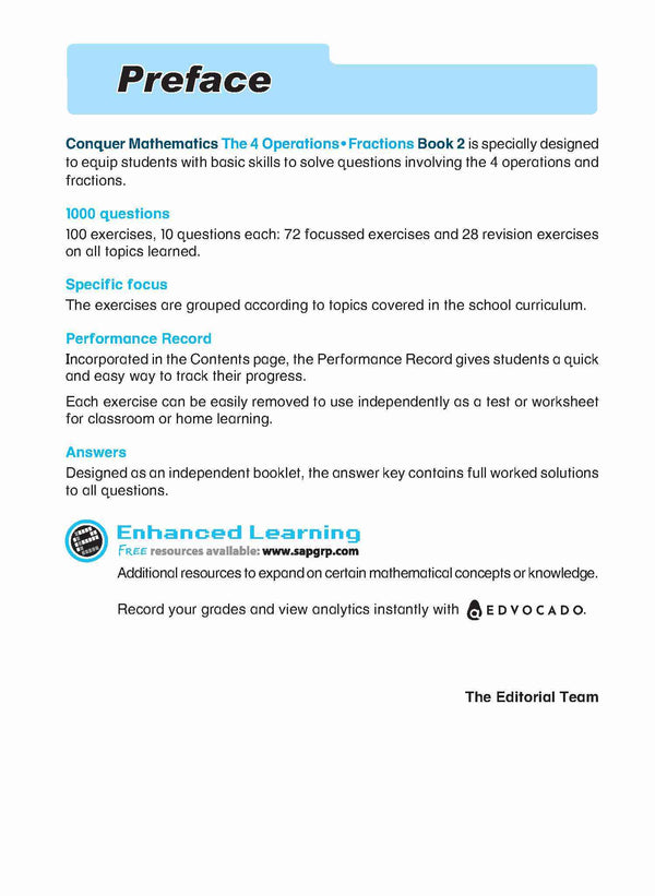 Primary 2 Conquer Mathematics The 4 Operations • Fractions Workbook 2 - 3rd Edition