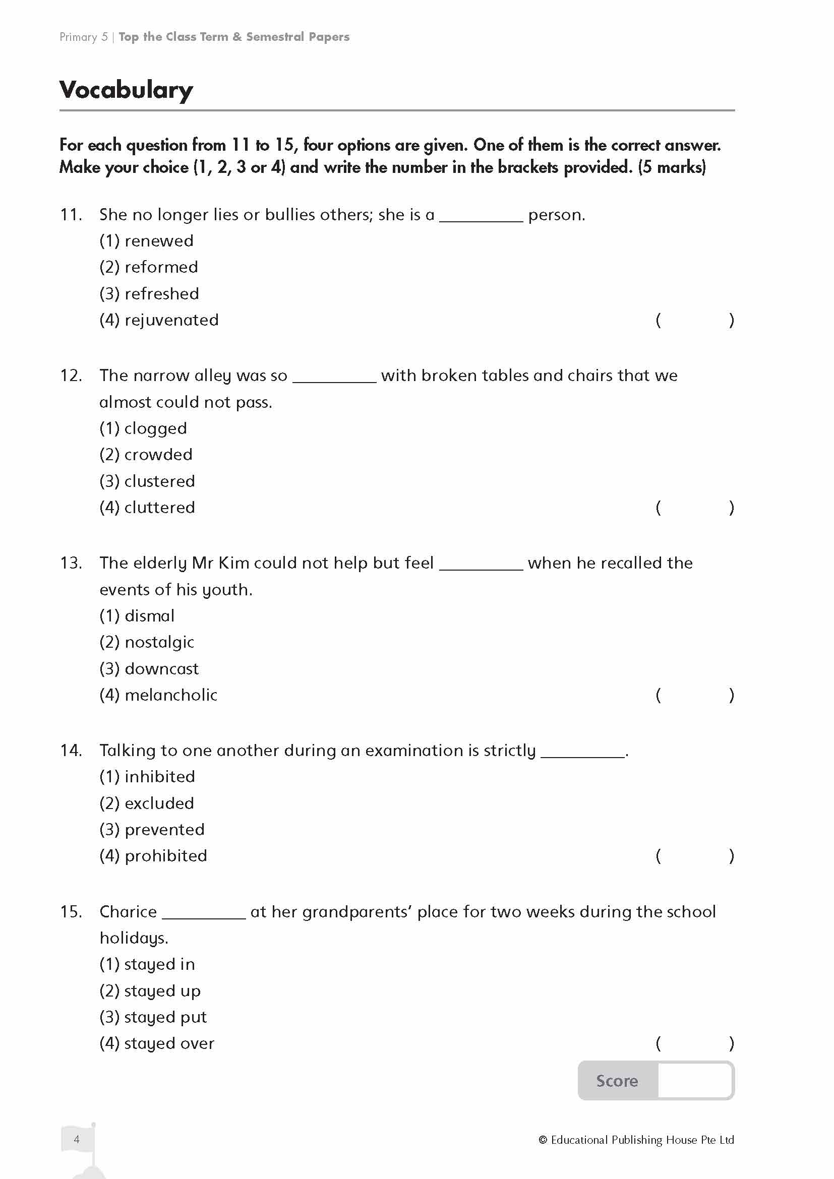 Primary 5 English Top The Class Term/Semestral Papers QR