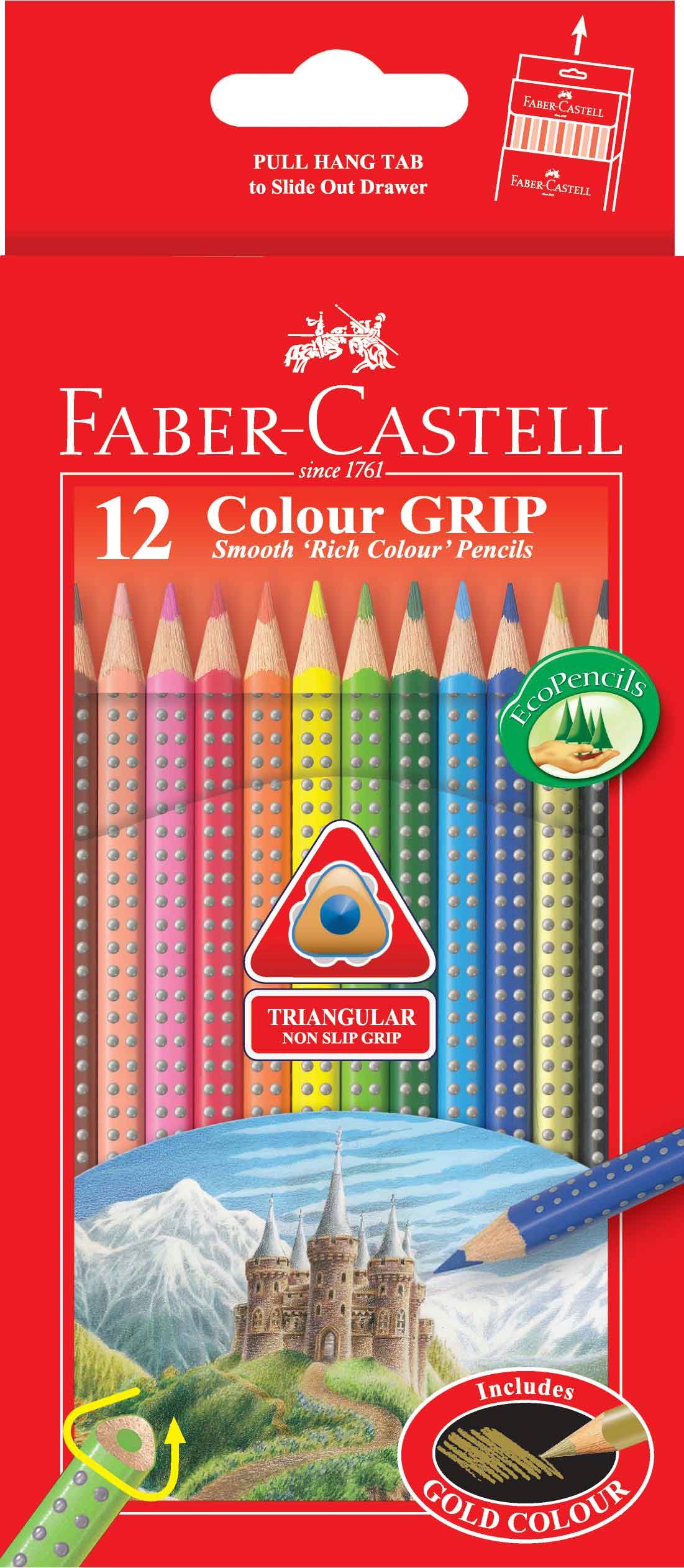Faber-Castell Colour Grip Colour Pencils, 12 Colours Long-116252