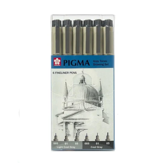 Sakura Pigma Gray Col Draw Set 6pcs