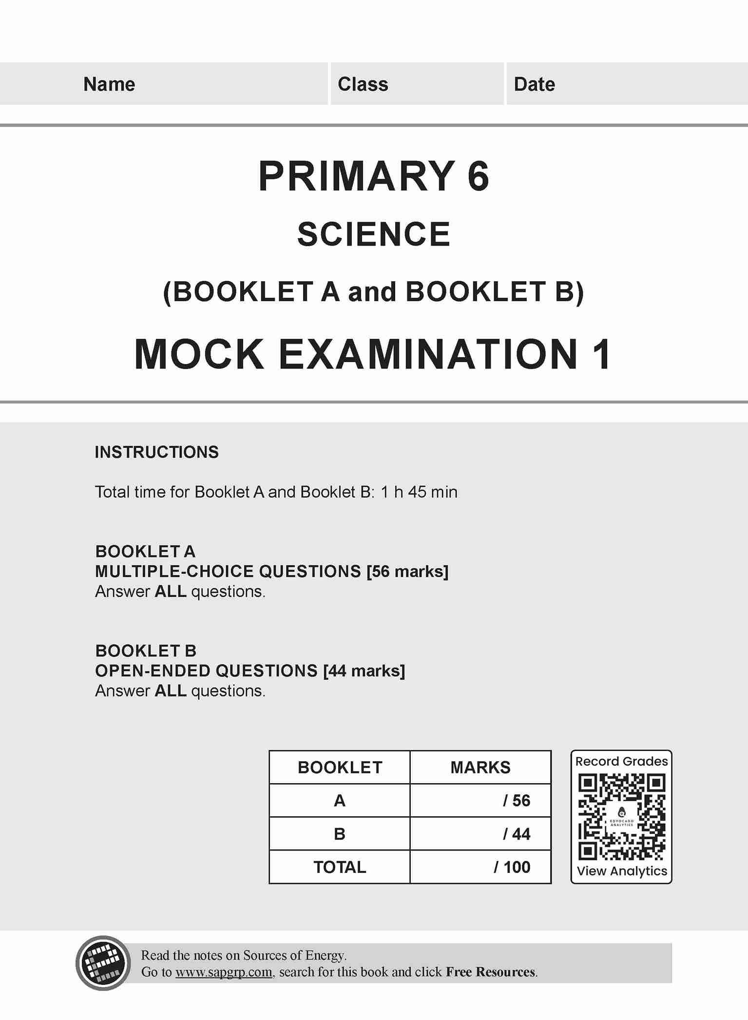 Primary 6 LEARNING+ Science Mock Examinations -2nd Edition