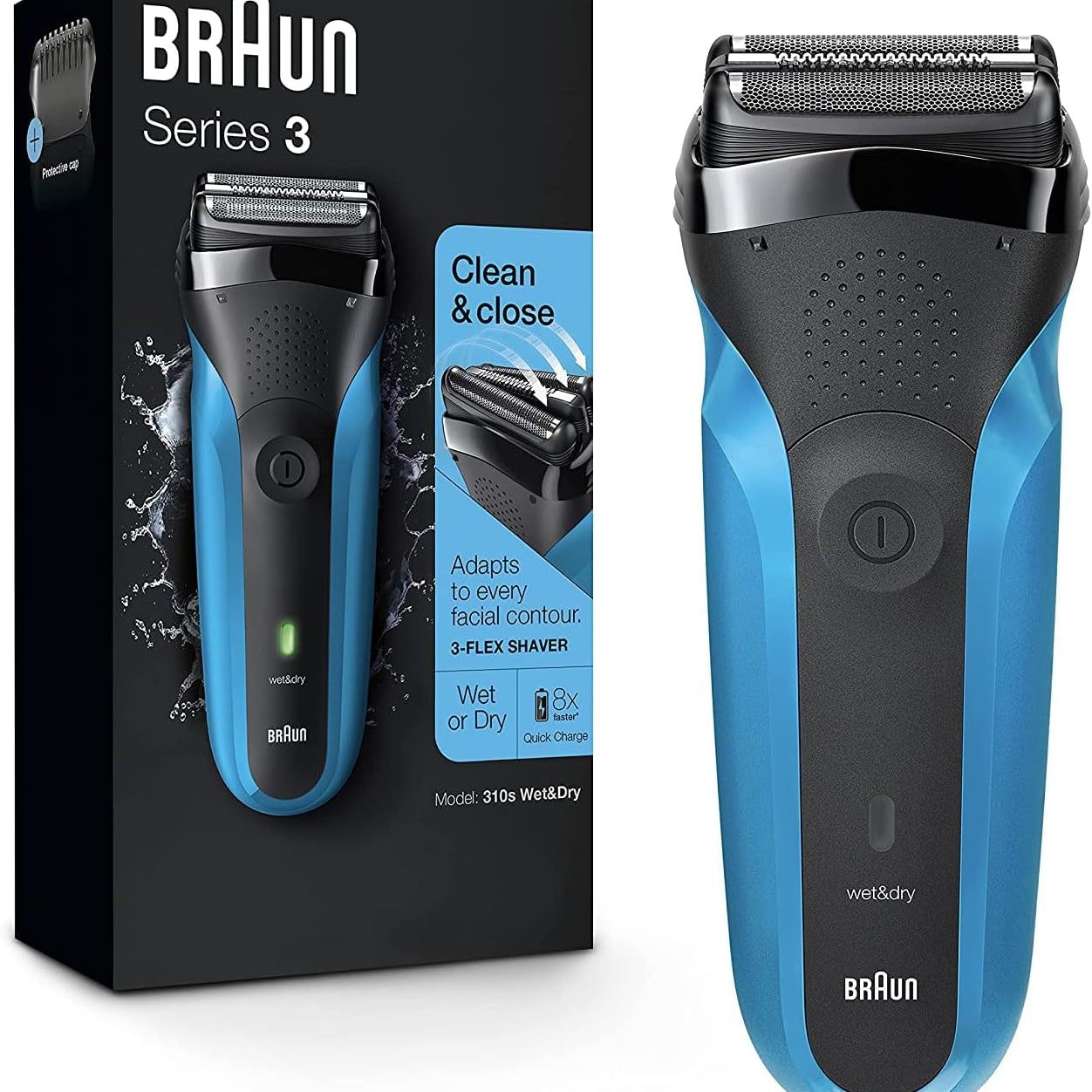 Braun Series 3 310s Electric Shaver for Men - Rechargeable Wet & Dry Electric Razor with 3 Flex Head