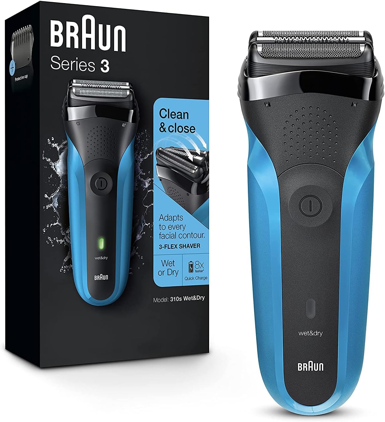 Braun Series 3 310s Electric Shaver for Men - Rechargeable Wet & Dry Electric Razor with 3 Flex Head