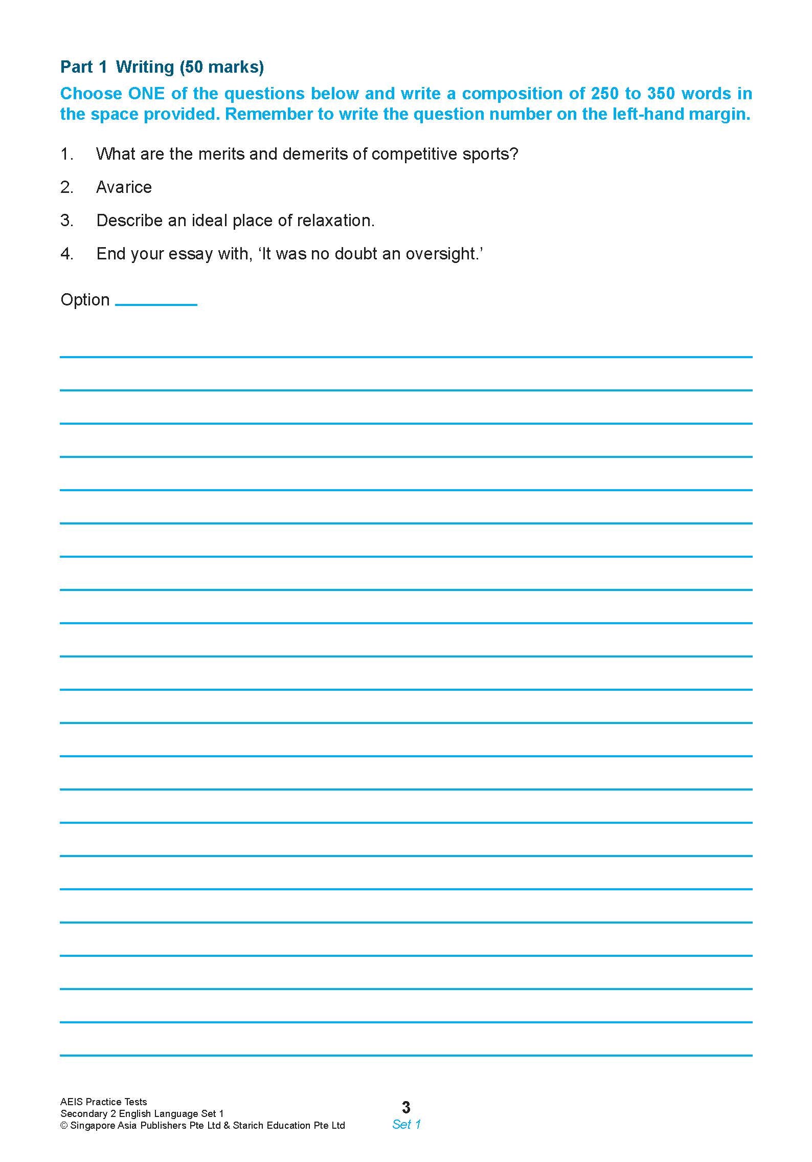 AEIS Practice Tests ENGLISH – Secondary 2 (13 to 15+ Years)