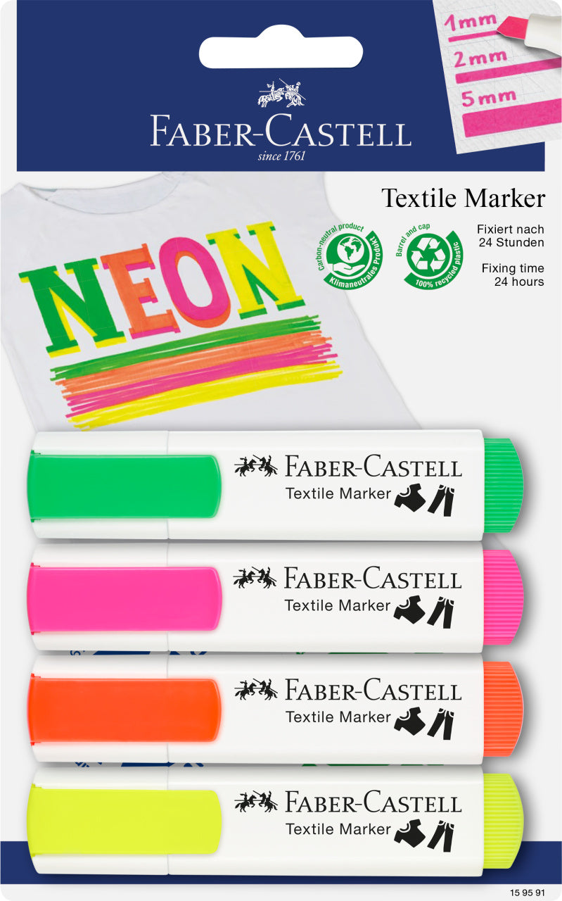Faber-Castell Textile Marker 4 Neon Colours in Blistercard-15959