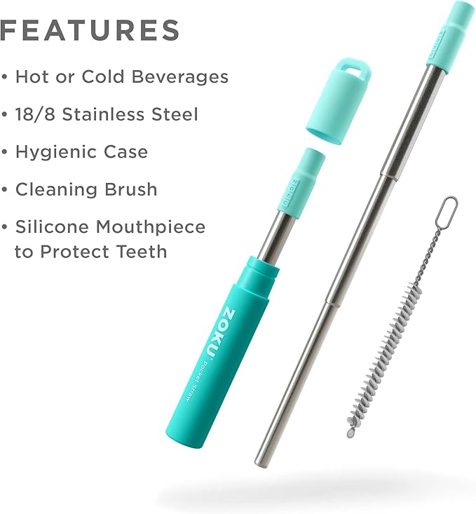 Zoku Two Tone Pocket Straw - Teal