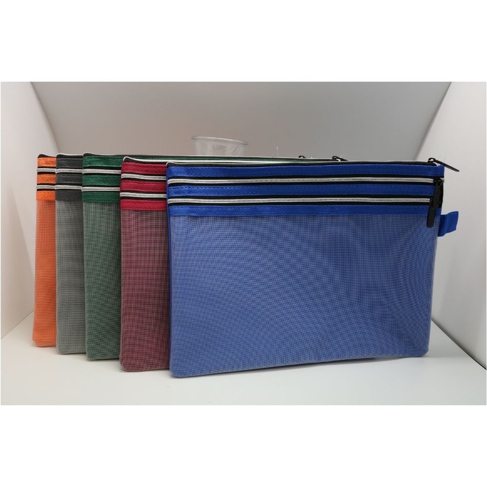 POP BAZIC Solid White Mesh 3 Zipper Pouch B6