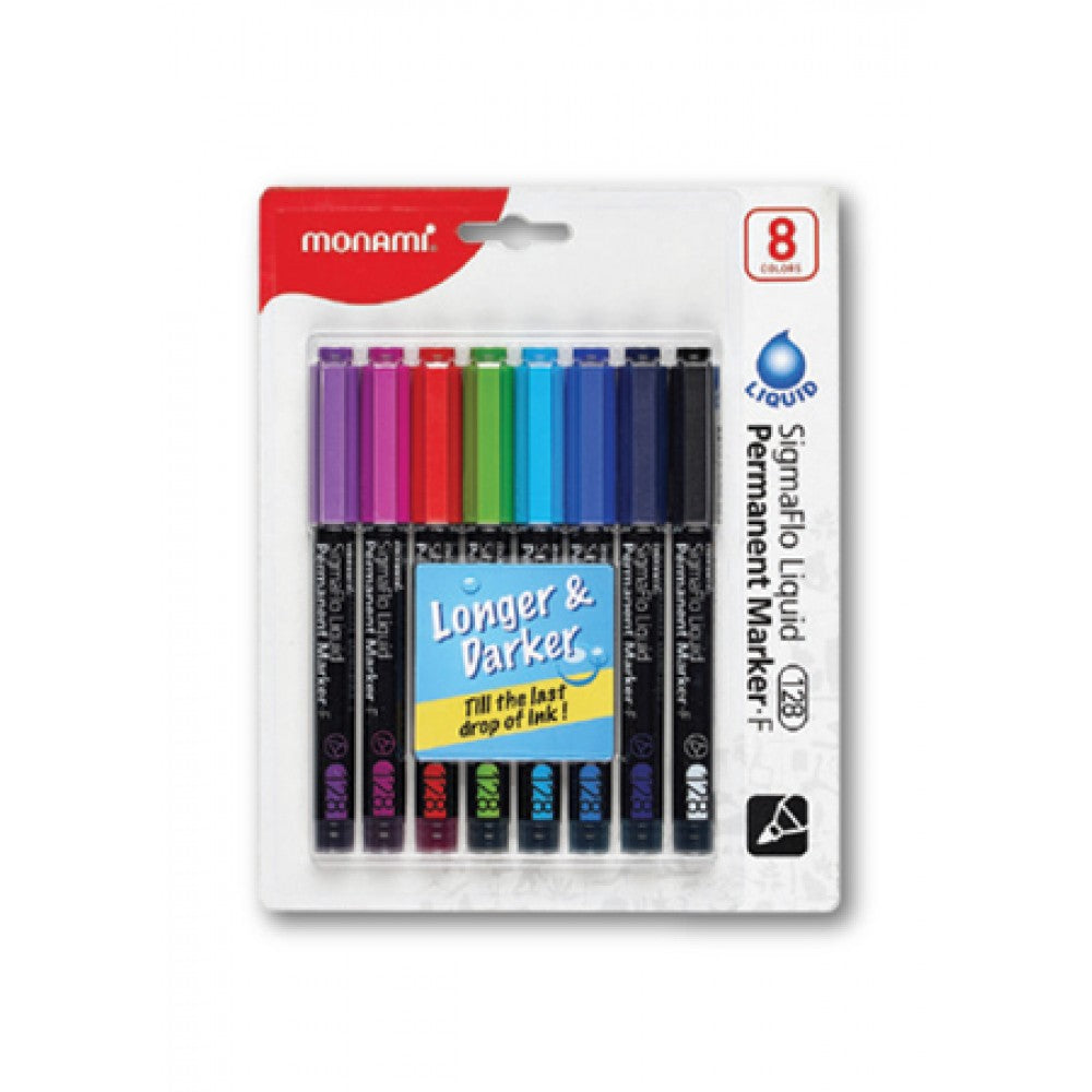 MONAMI Sigmaflo 128 Permanent Marker Fine Point - 8 Colours