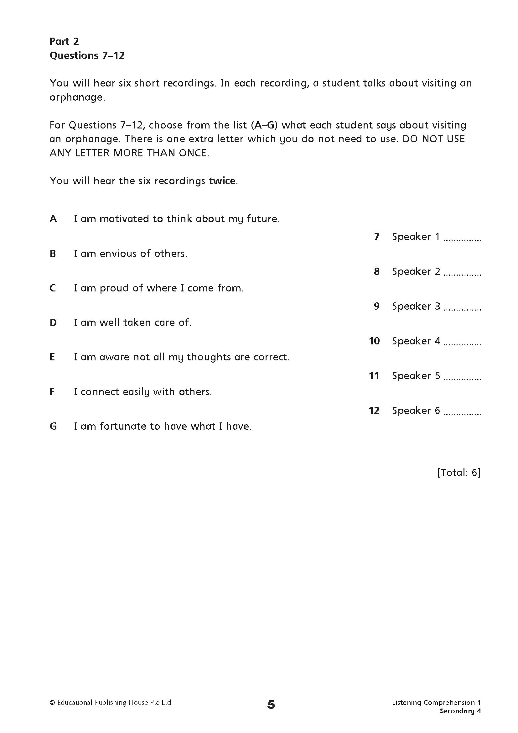 Secondary 4/G3 English Listening Comprehension And Oral Communication