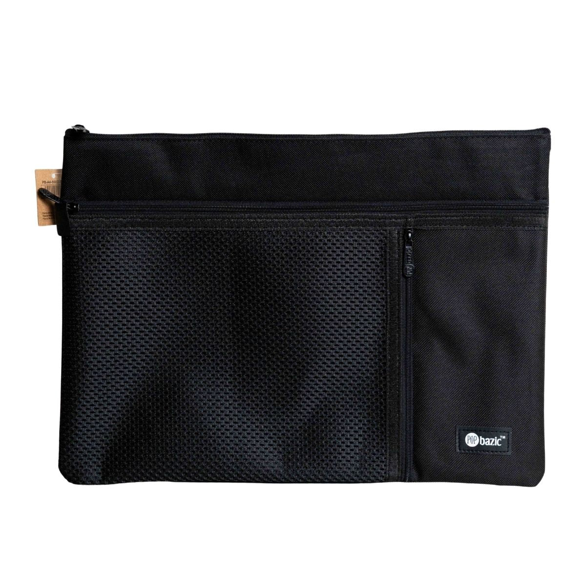 Pop Bazic 3-Pocket Zipper Bag A4 - Black