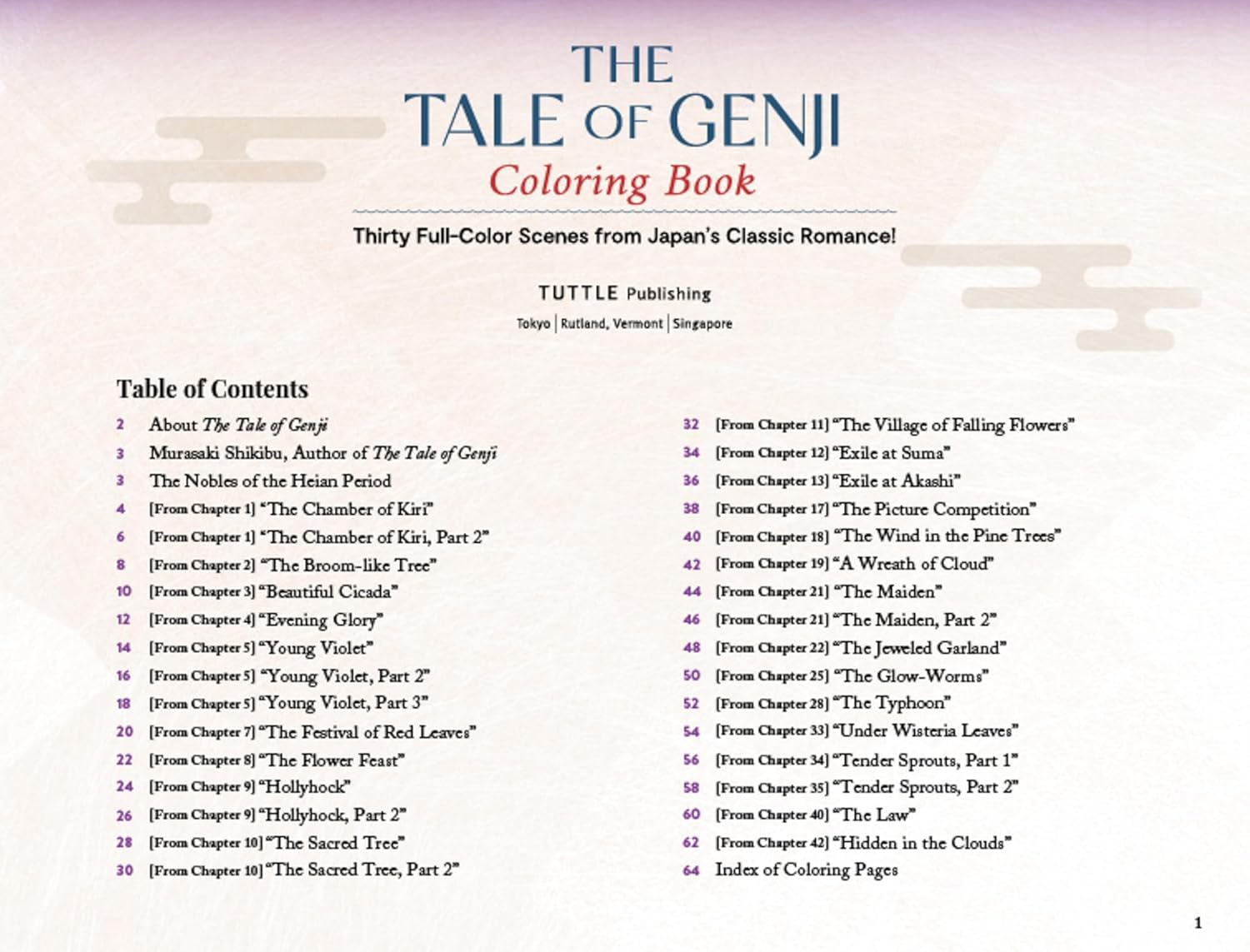 The Tale of Genji Coloring Book: Thirty Full-Color Scenes from Japan's Classic Romance! (Paperback)