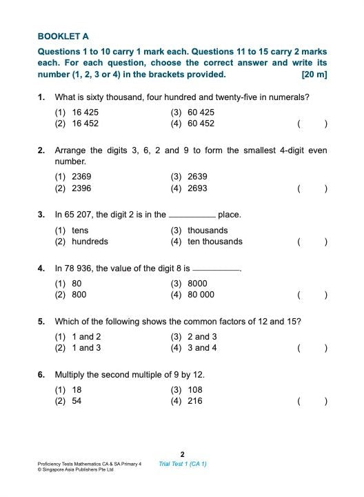 Proficiency Tests Mathematics Continual Assessment & Semestral Assessment 4
