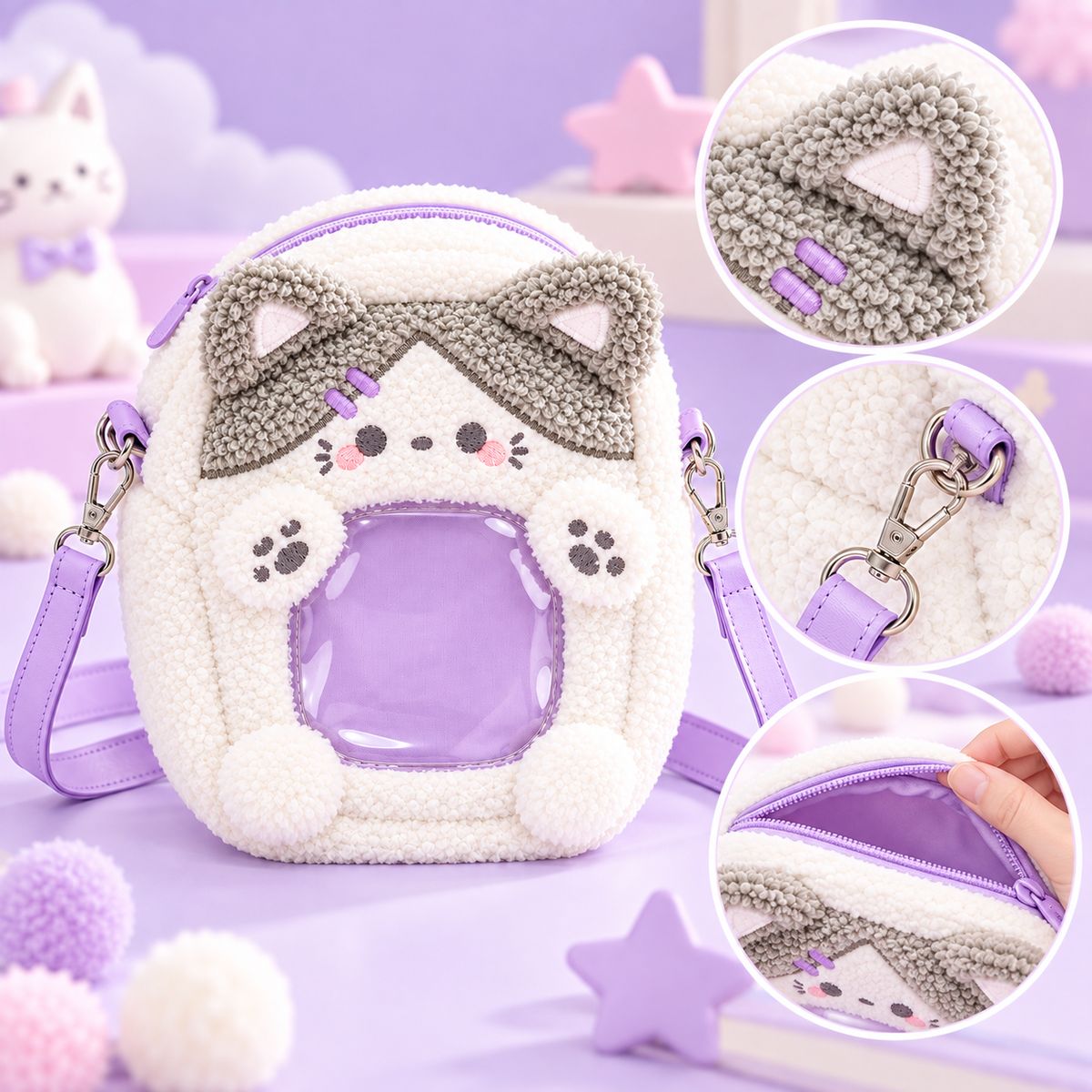  Plush Window Crossbody Bag - Cat 