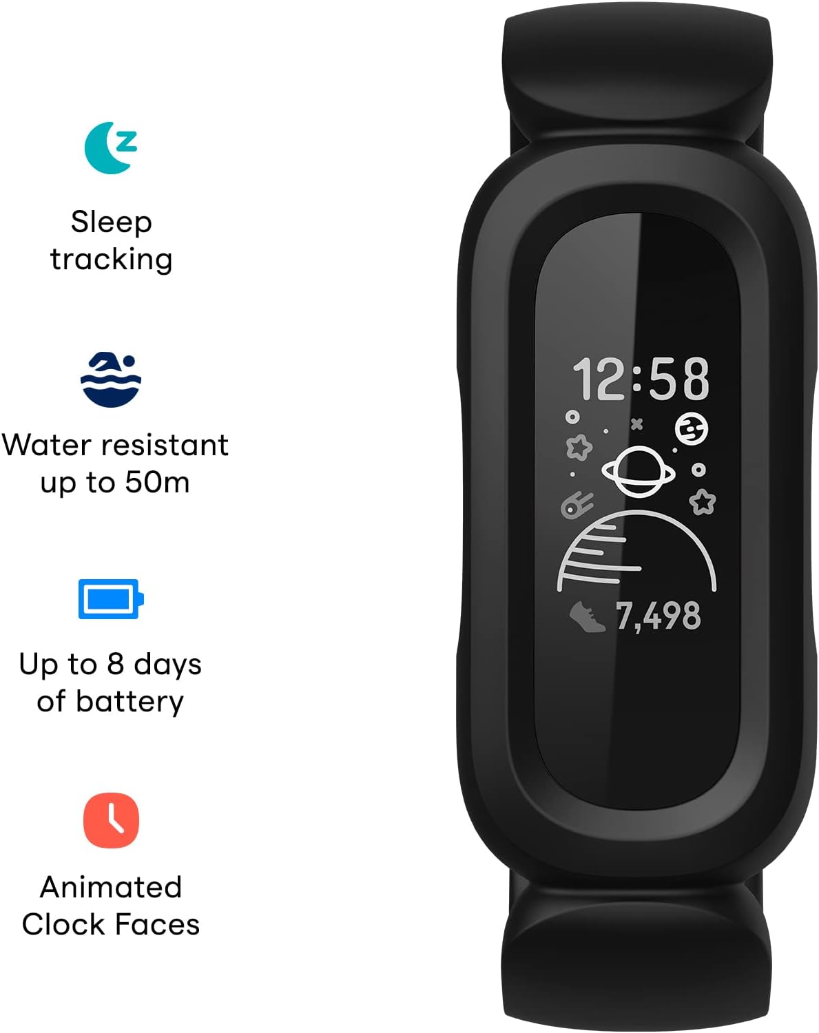 Fitbit Ace 3 Activity Tracker for Kids 6+ One Size, Black/Racer Red - Singapore Edition