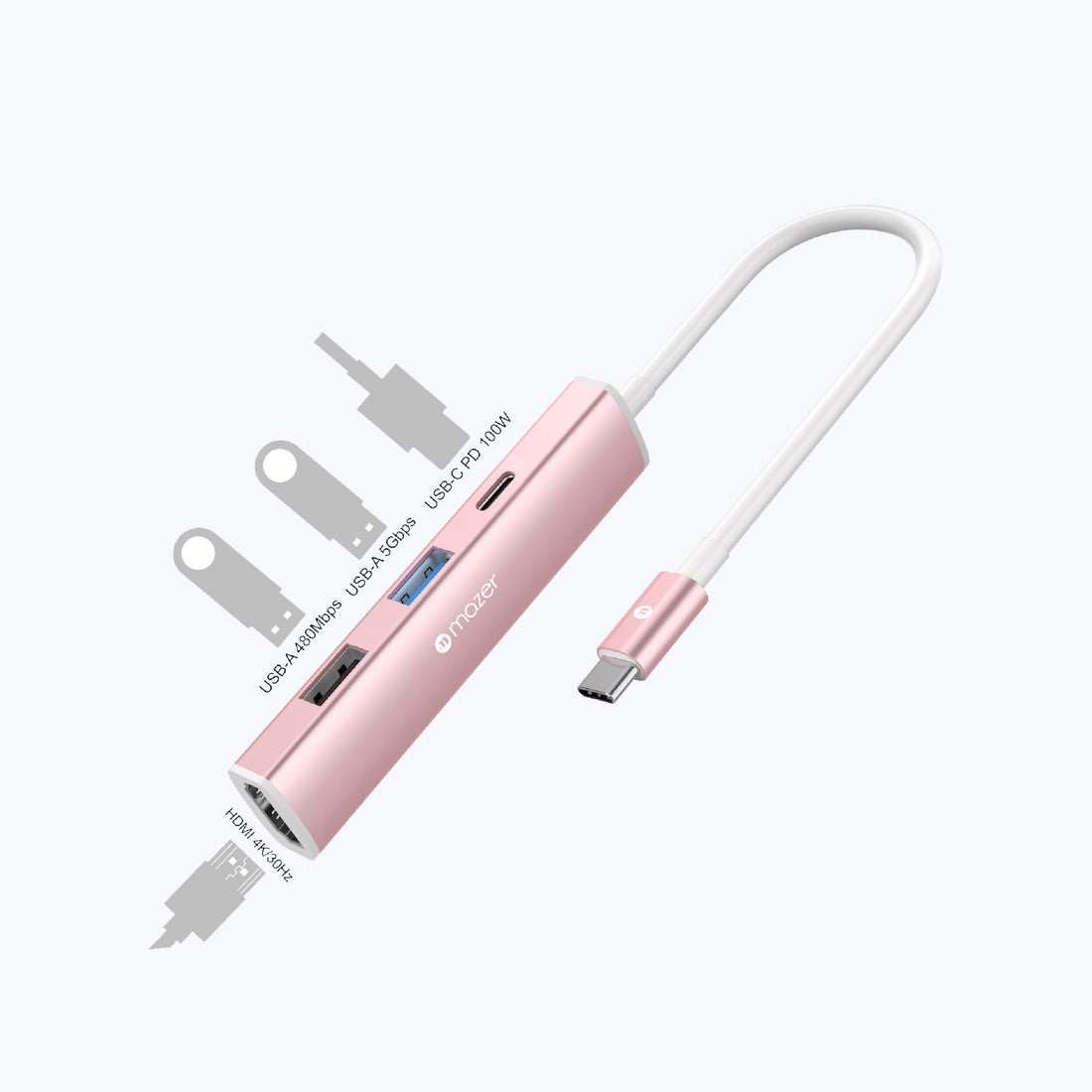 Mazer InfiniteLinkHub Slim Hub51 4-in-1 USB C Multimedia Mobile Hub Blush