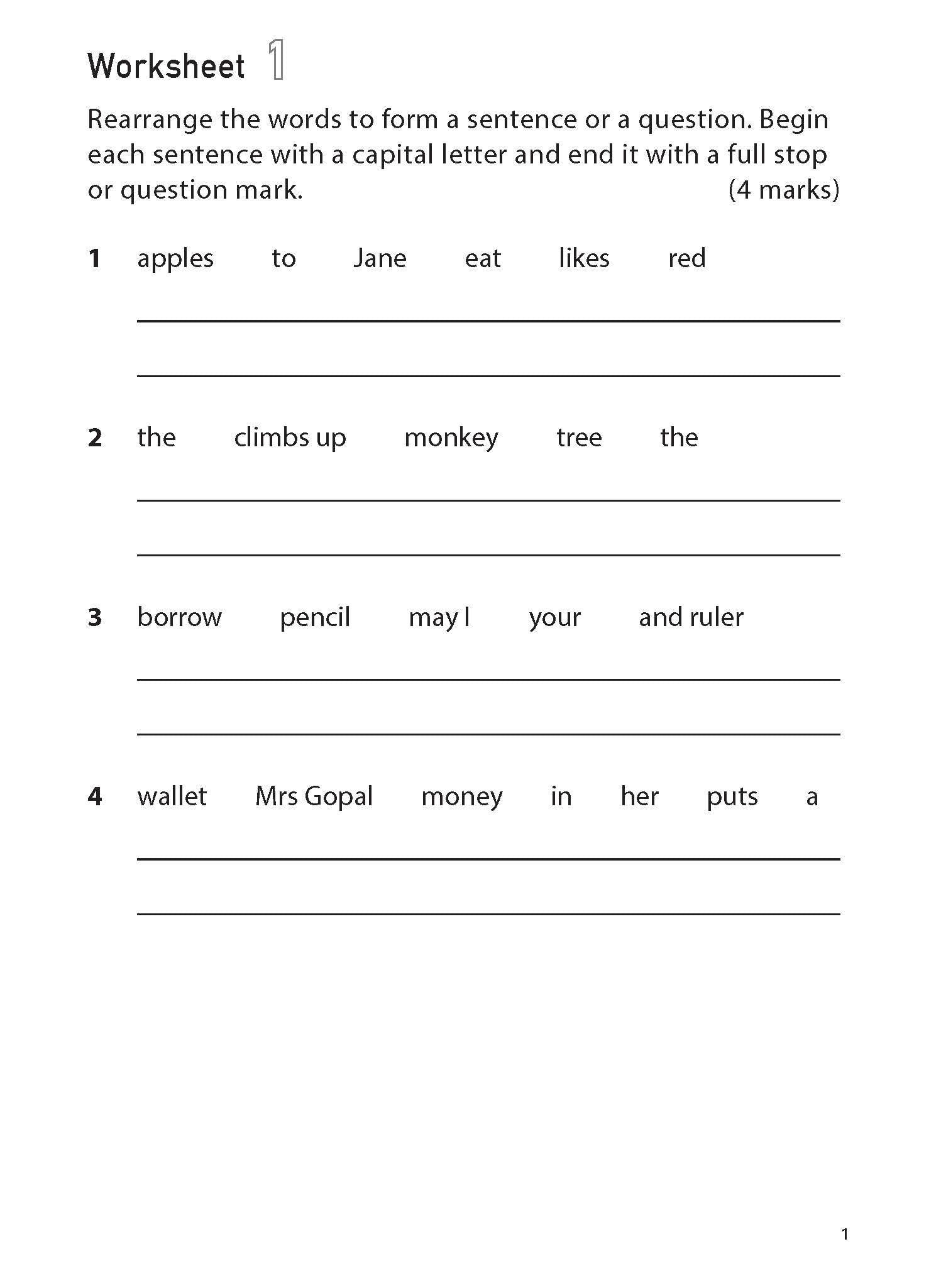 Primary 1 100 Eng Worksheets: Word Order