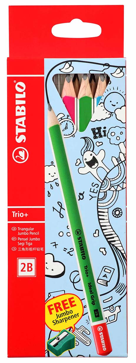 STABILO TRIO+ 2B PENCIL 6pc with Sharpener