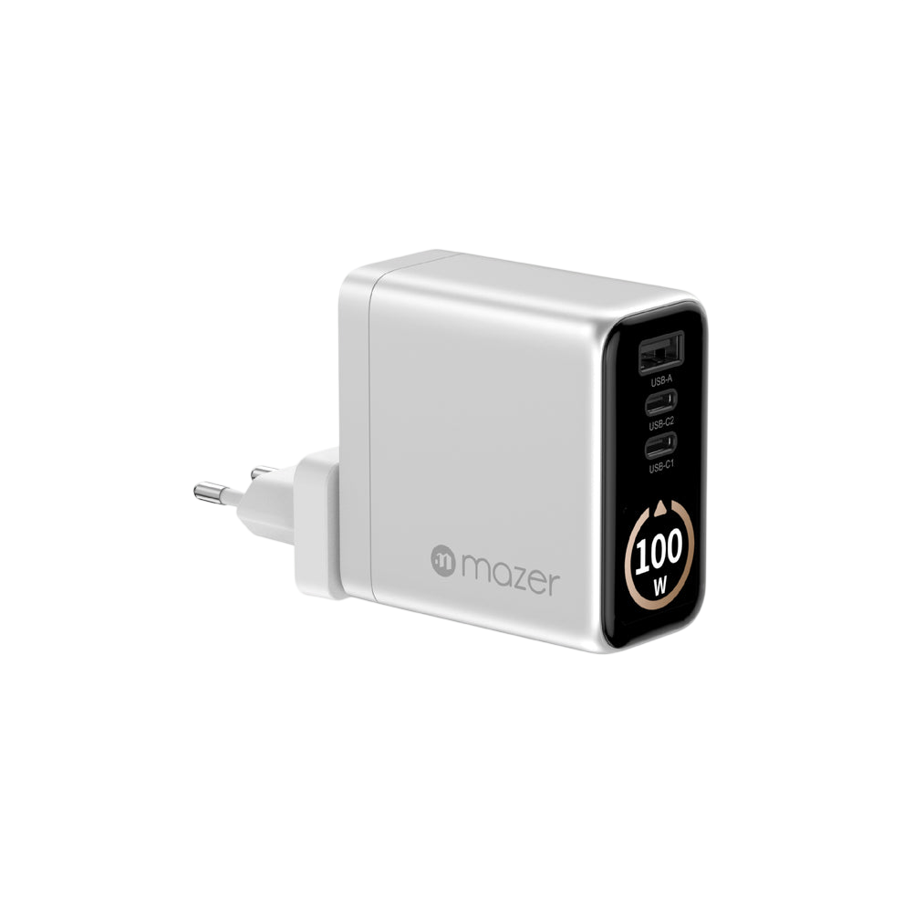 Mazer AiPrestigeGaN 100W Gan Wall Charger Ai Display - Silver