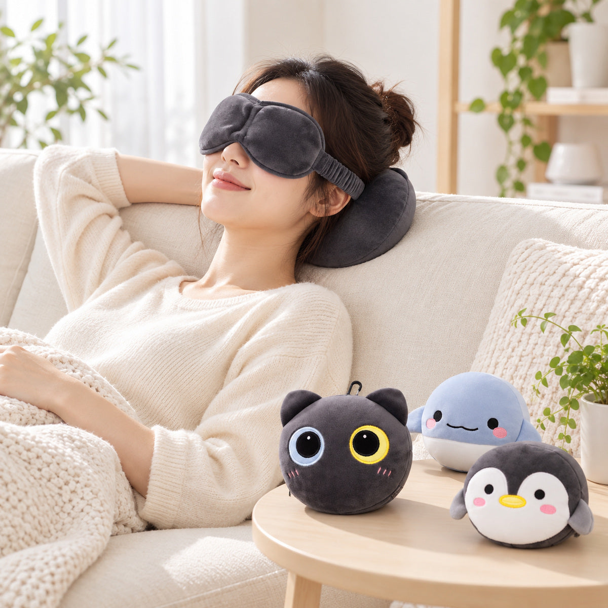  2 In 1 Plush Eye Mask And Head Rest Cushion - Black Moonlight Cat 